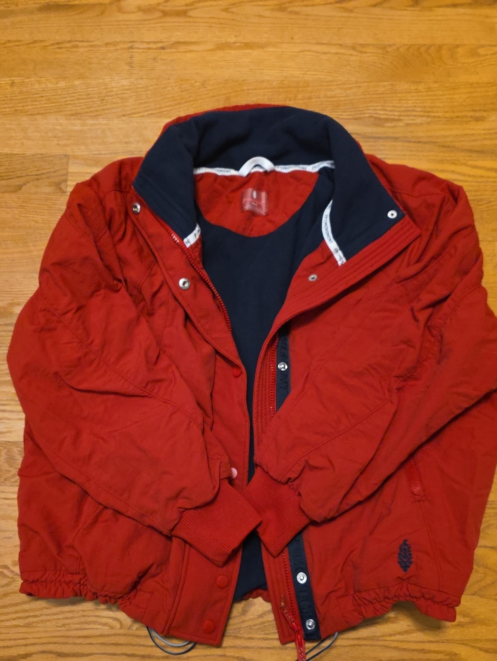 FP Movement by Free People Red Bomber Jacket with Navy Fleece Lining